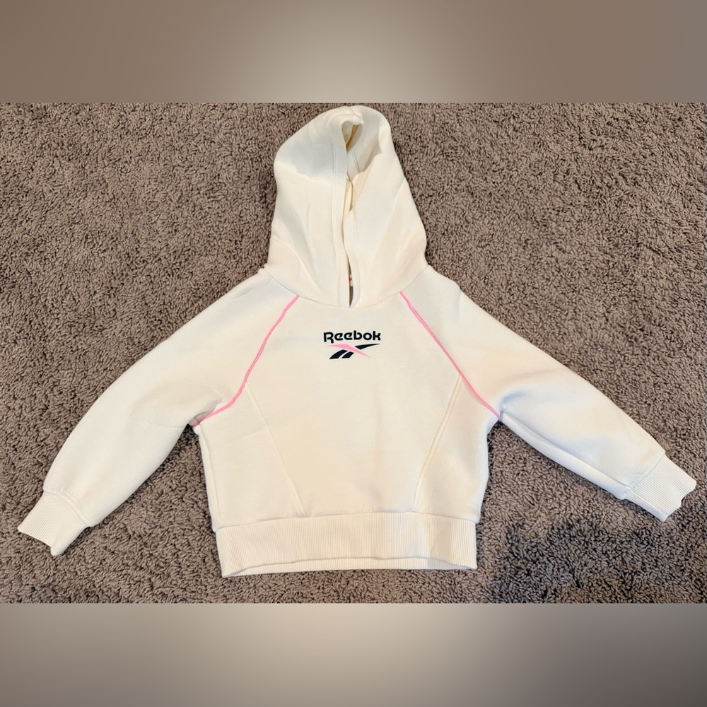 Reebok H&M Cream Hoodie with Pink Piping and Black Logo